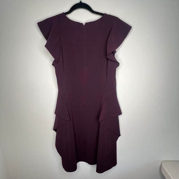 Rebecca Taylor Bordeaux Wine Ruffle Dress Size 8 - Picture 4 of 7